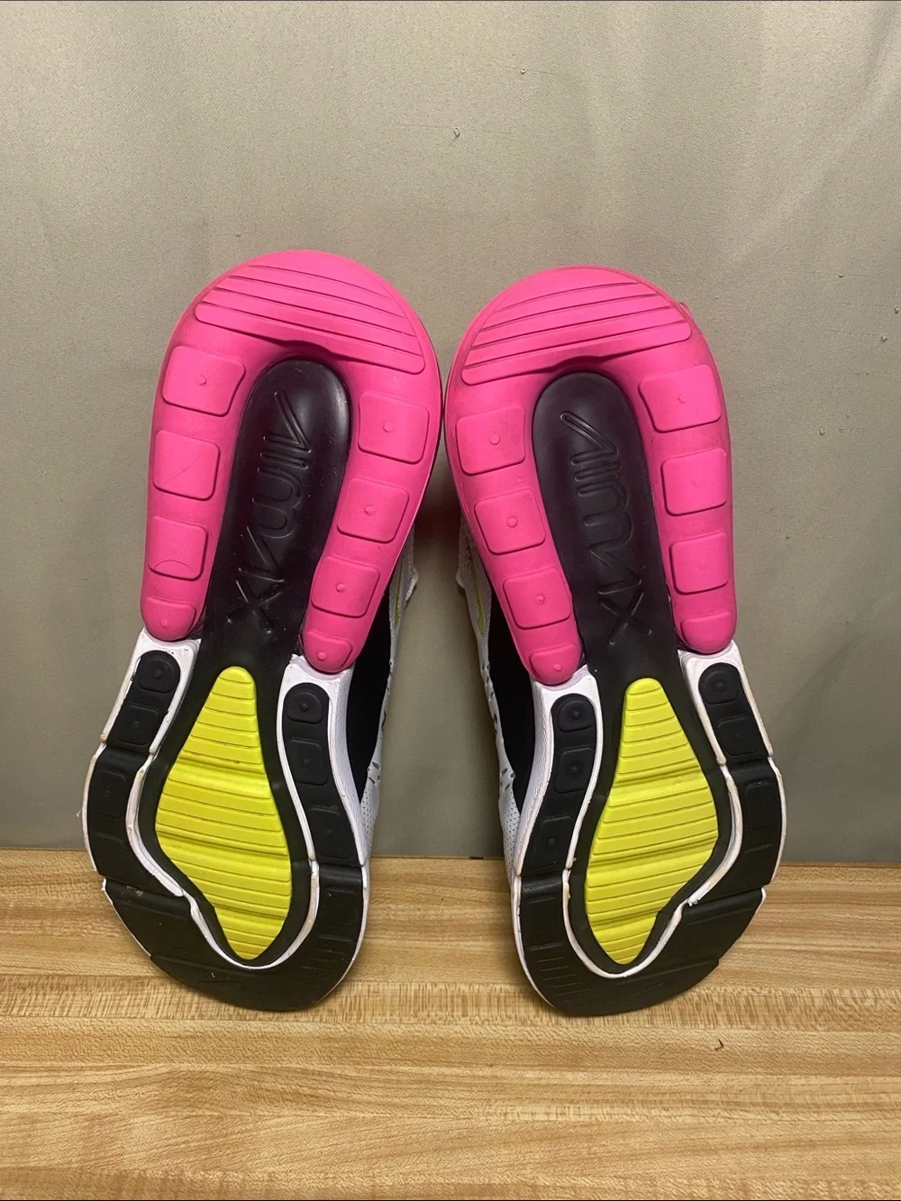 Nike Air Max 270 White Volt Laser Fuchsia Black Shoes Mens 9